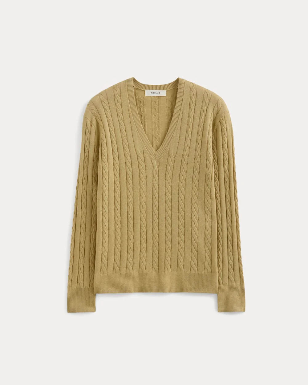 The Cable V-Neck in Cotton Cashmere | Classic Khaki