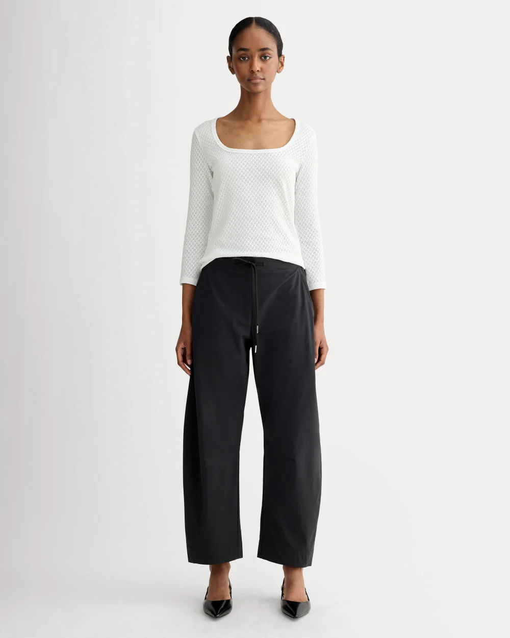 The Pointelle Scoop-Neck Top | White