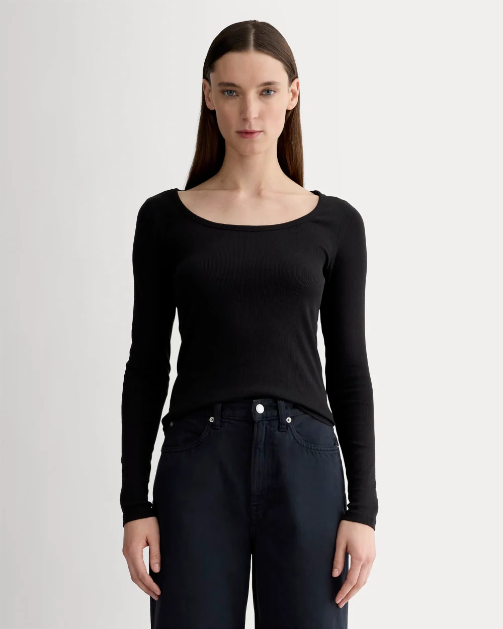 The Luxe Rib Long-Sleeve Scoop-Neck Tee | Black