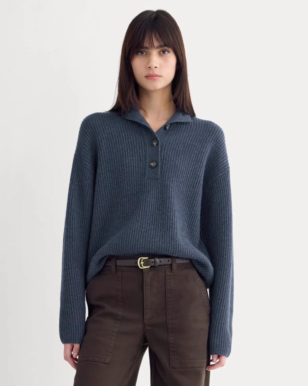 The Cocoon Henley in Wool Cashmere | Indigo