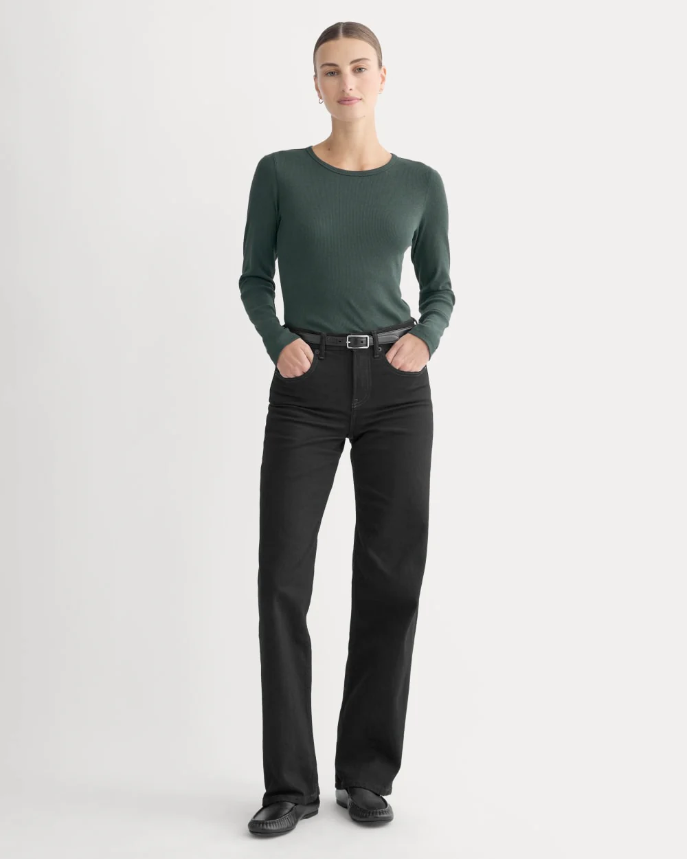 The Luxe Rib Long-Sleeve Crew | Heathered Dark Sea