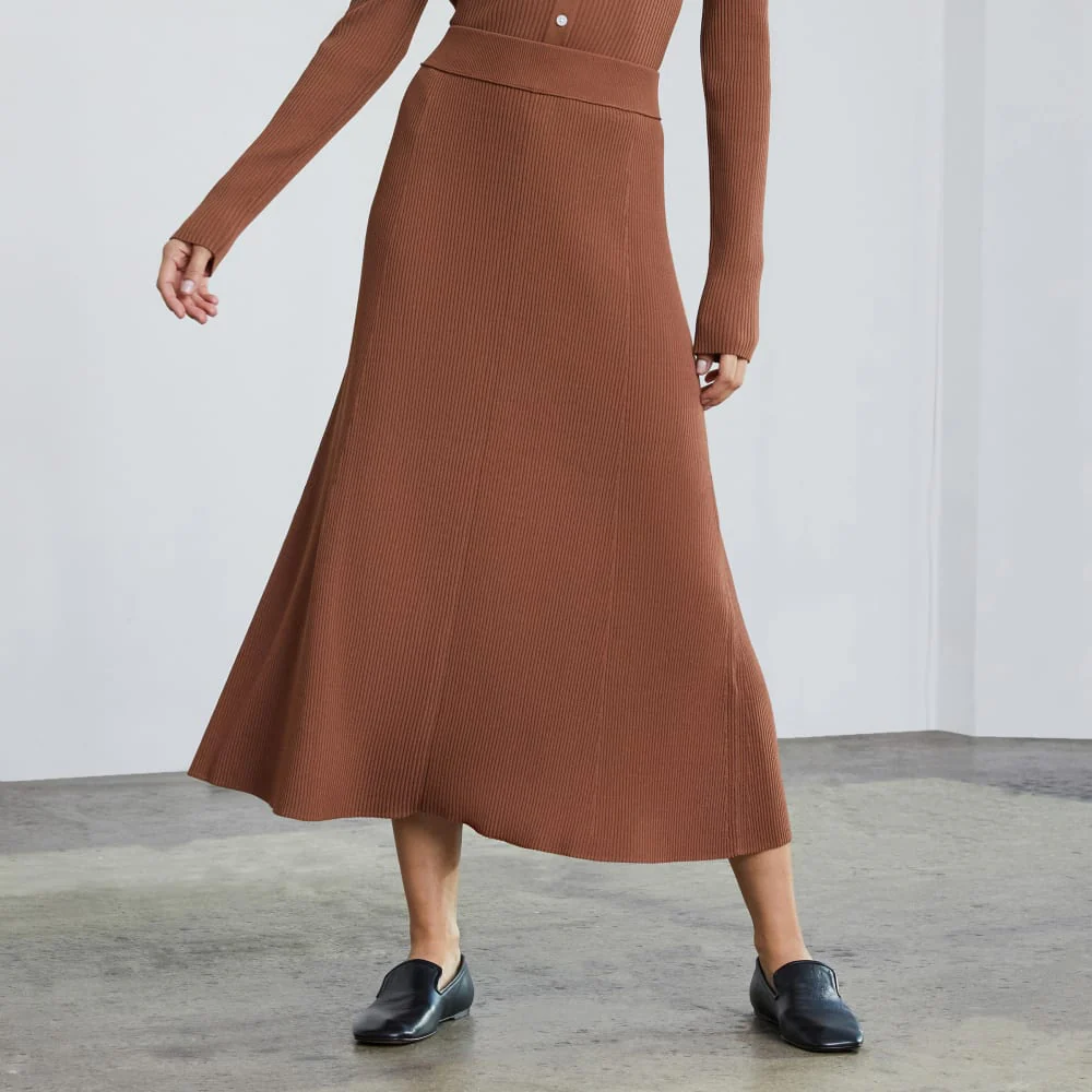 The Ribbed Knit Skirt | Cocoa Brown