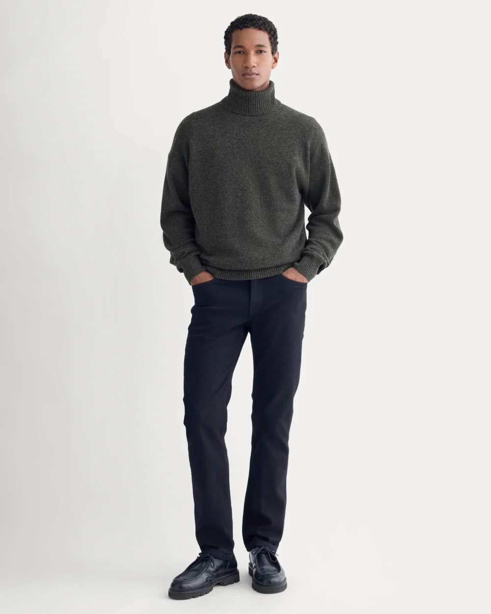 Luxe Merino Relaxed Turtleneck | Heathered Black