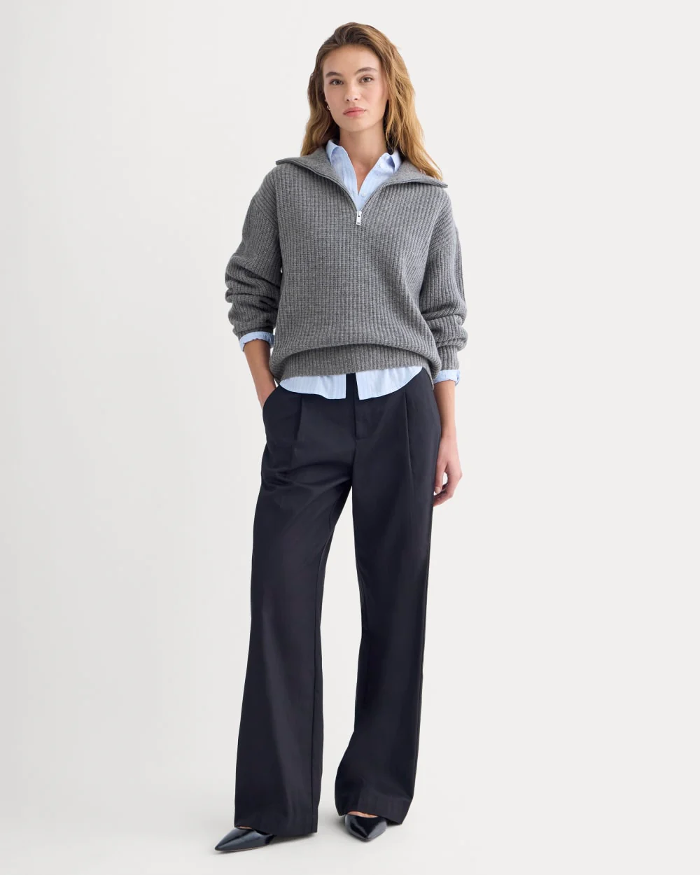 The Half-Zip Sweater in Luxe Merino | Heathered Mid-Grey