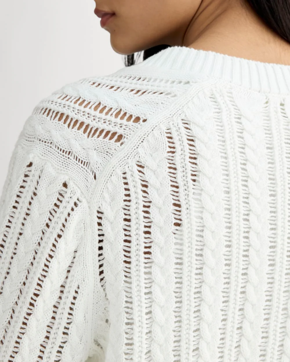 The Mesh Cable V-Neck in Everyday Cotton | White