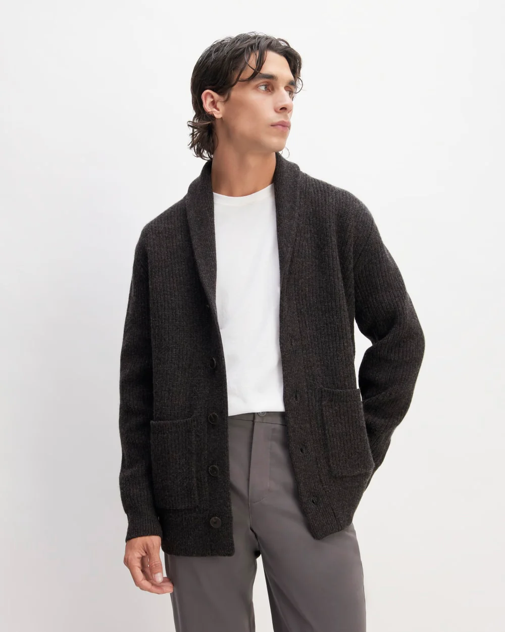 The Felted Merino Shawl Collar Cardigan | Charcoal