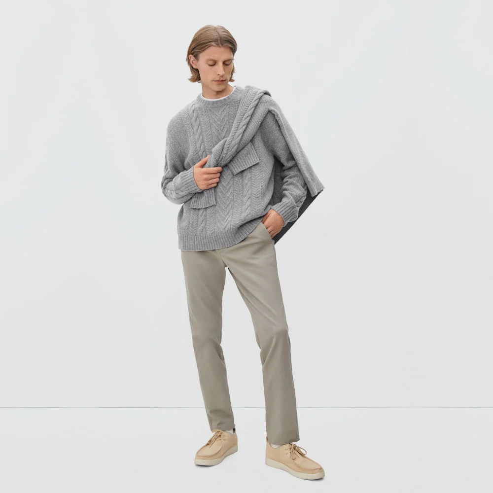 The Felted Merino Cable-Knit Crew | Heathered Mid-Grey