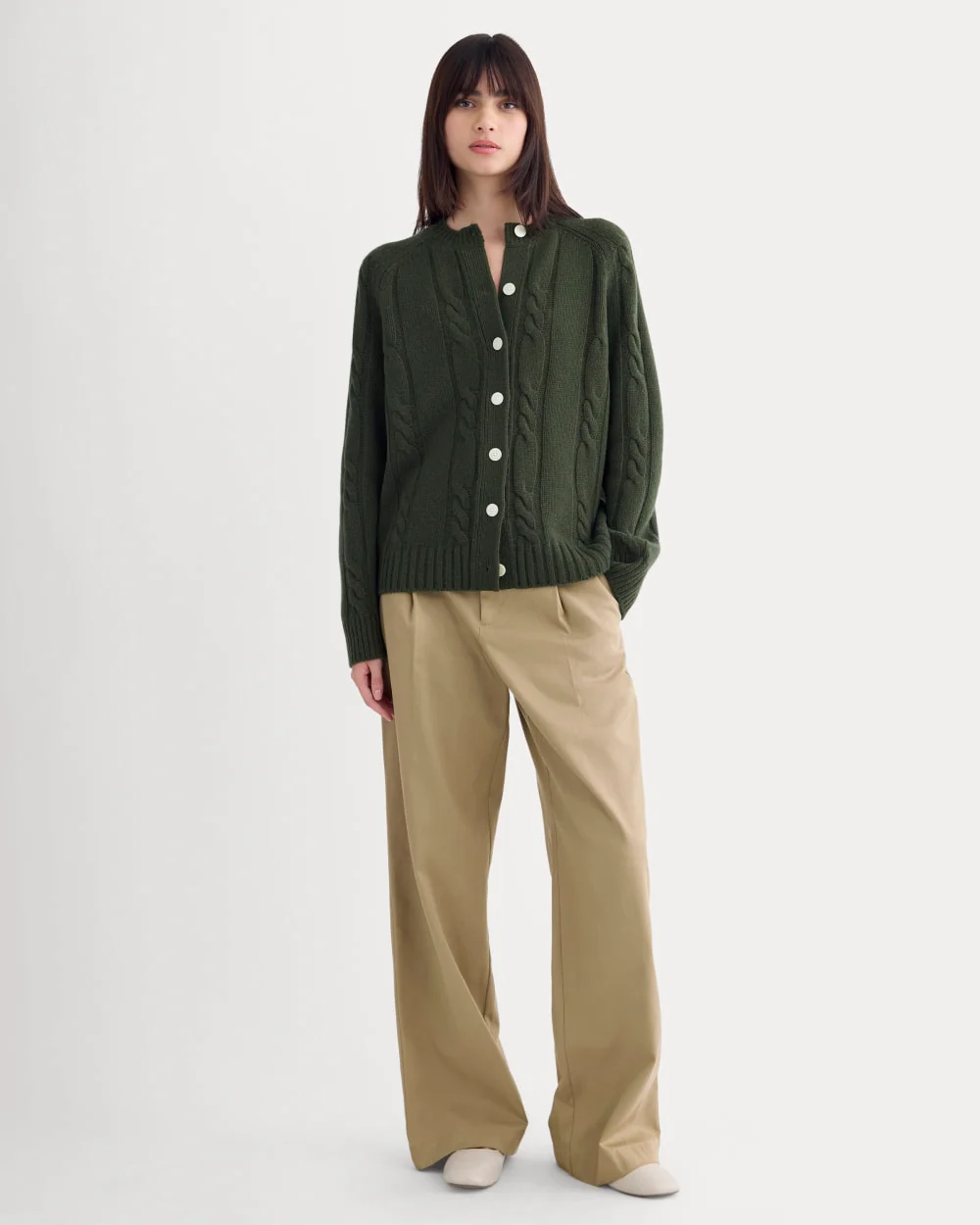 Cable Cardigan in Extrafine Luxe Merino | Dark Forest