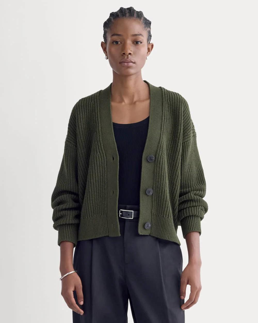 The Boxy Cardigan in Everyday Cotton | Dark Green