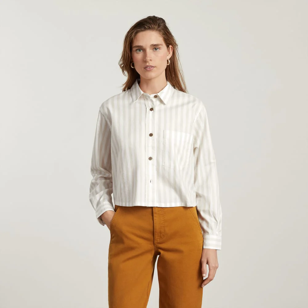 The Way-Short Shirt in Silky Cotton | Sand / White
