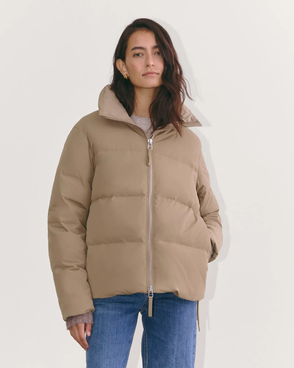The Puffer Bomber | Taupe Grey
