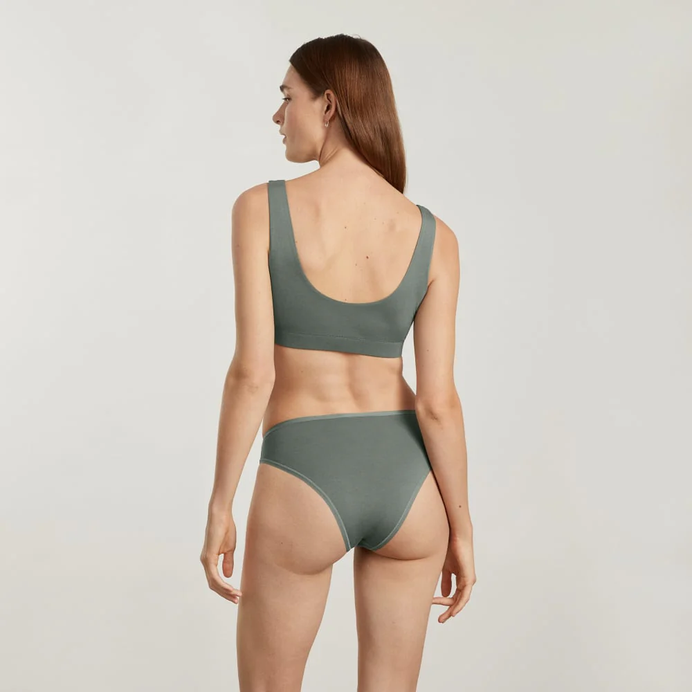 The Cotton High-Rise Bikini | Dark Sage