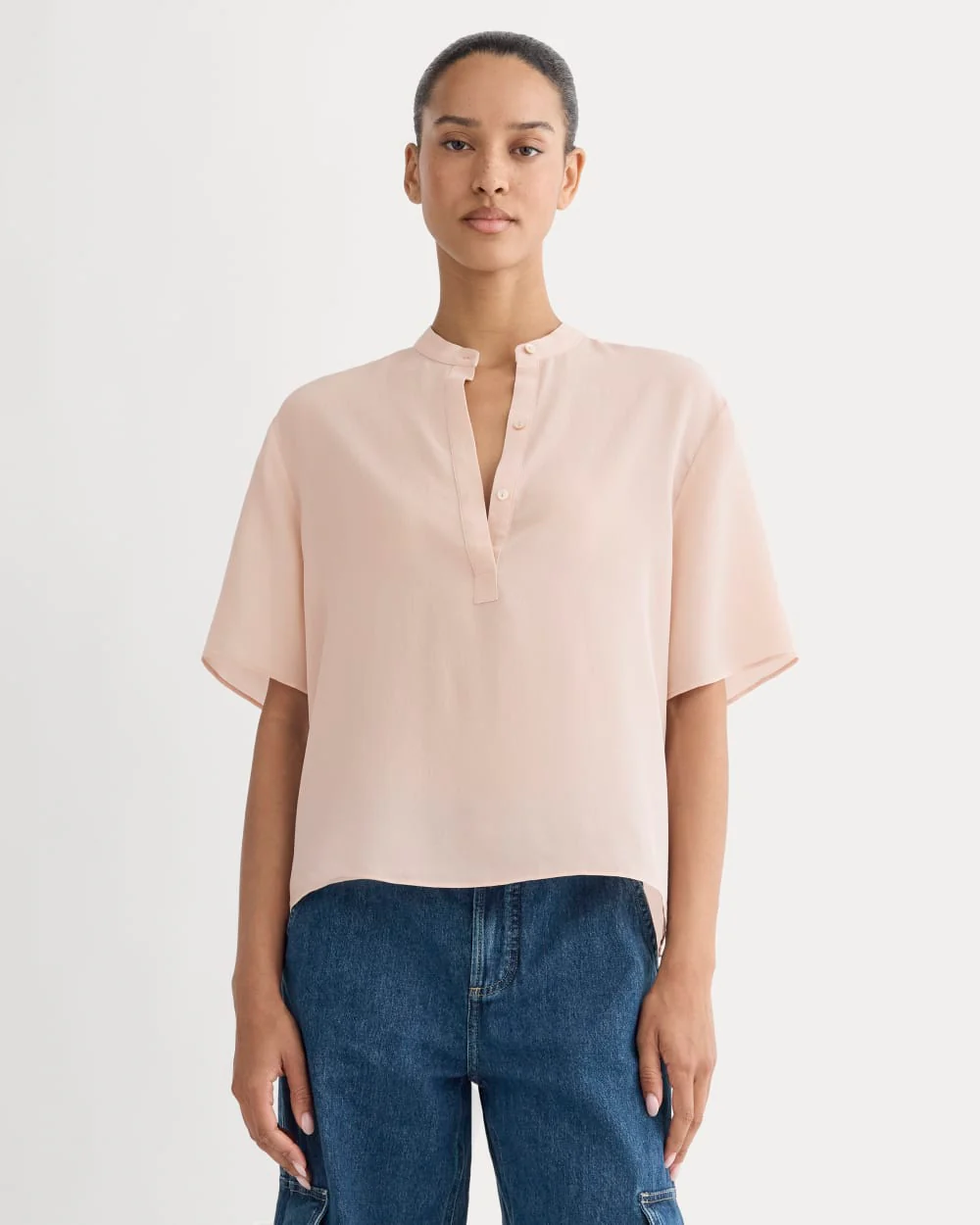 The Popover Top in Washable Silk | Soft Rose