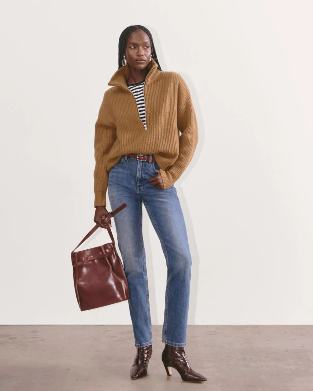 The Half-Zip Sweater in Luxe Merino | Deep Camel