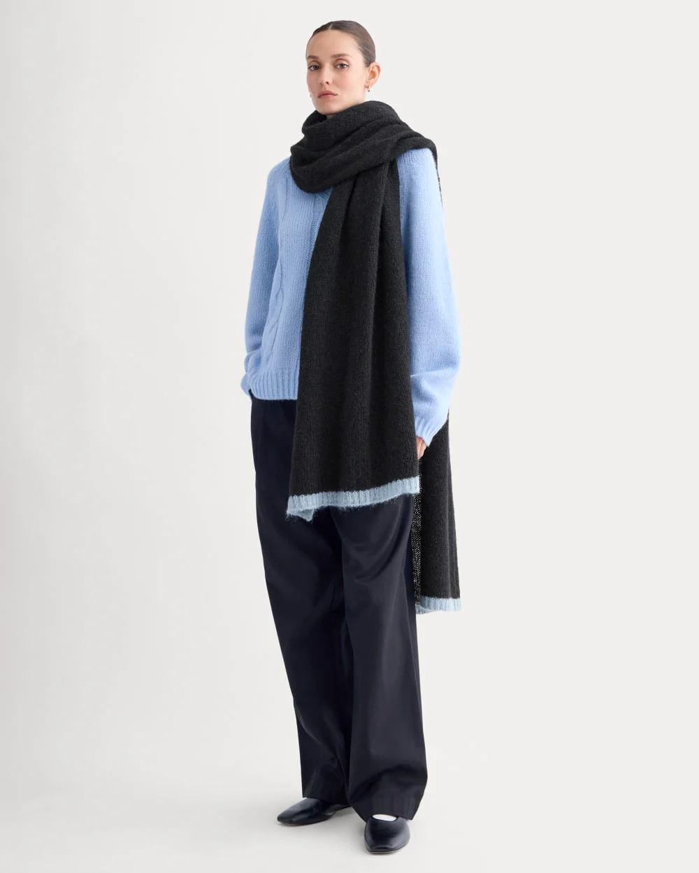 Plush Alpaca Scarf | Black/ Skyway