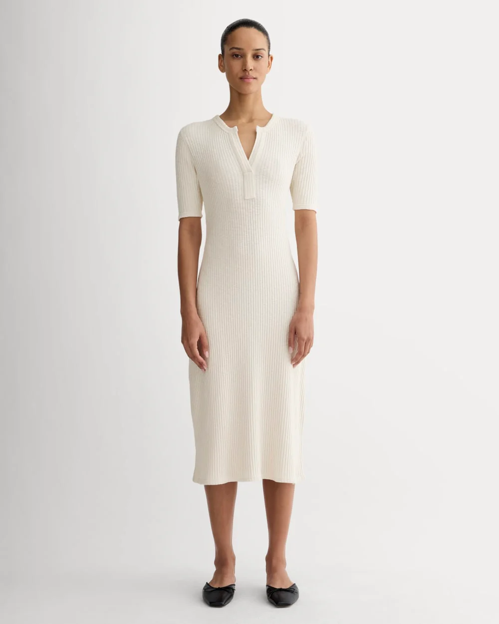 The Rib-Knit Henley Dress | Bone