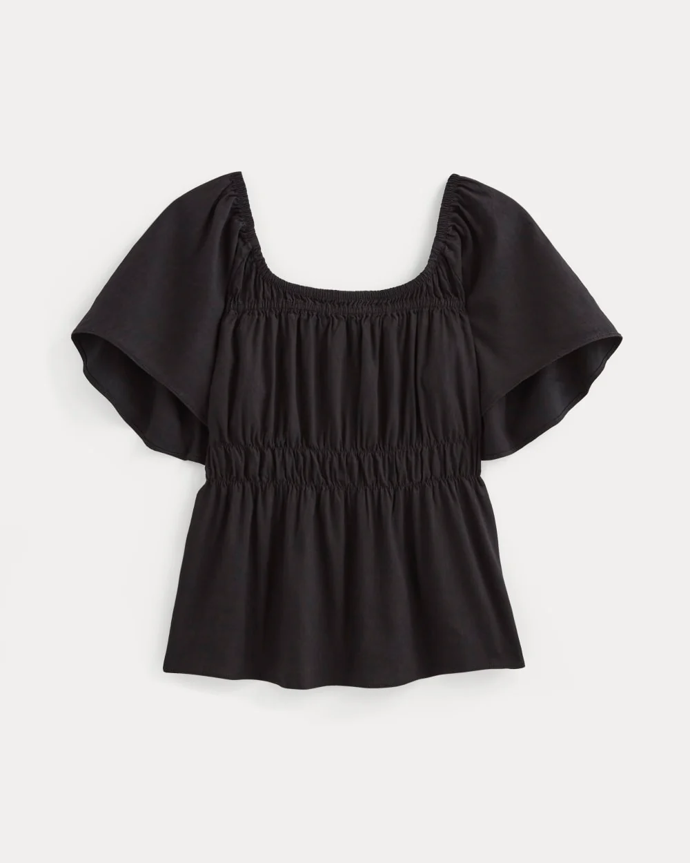 The Flutter-Sleeve Top in Stretch Linen | Black