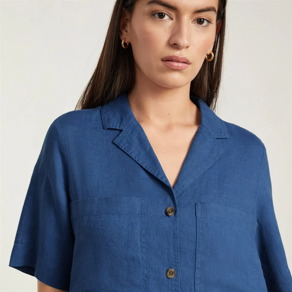 The Linen Workwear Dress | Deep Blue
