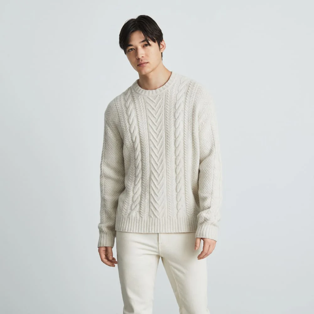 The Felted Merino Cable-Knit Crew | Heathered Oat