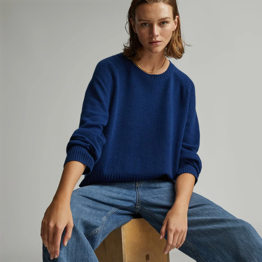 The Cashmere Boxy Crew | Bright Navy