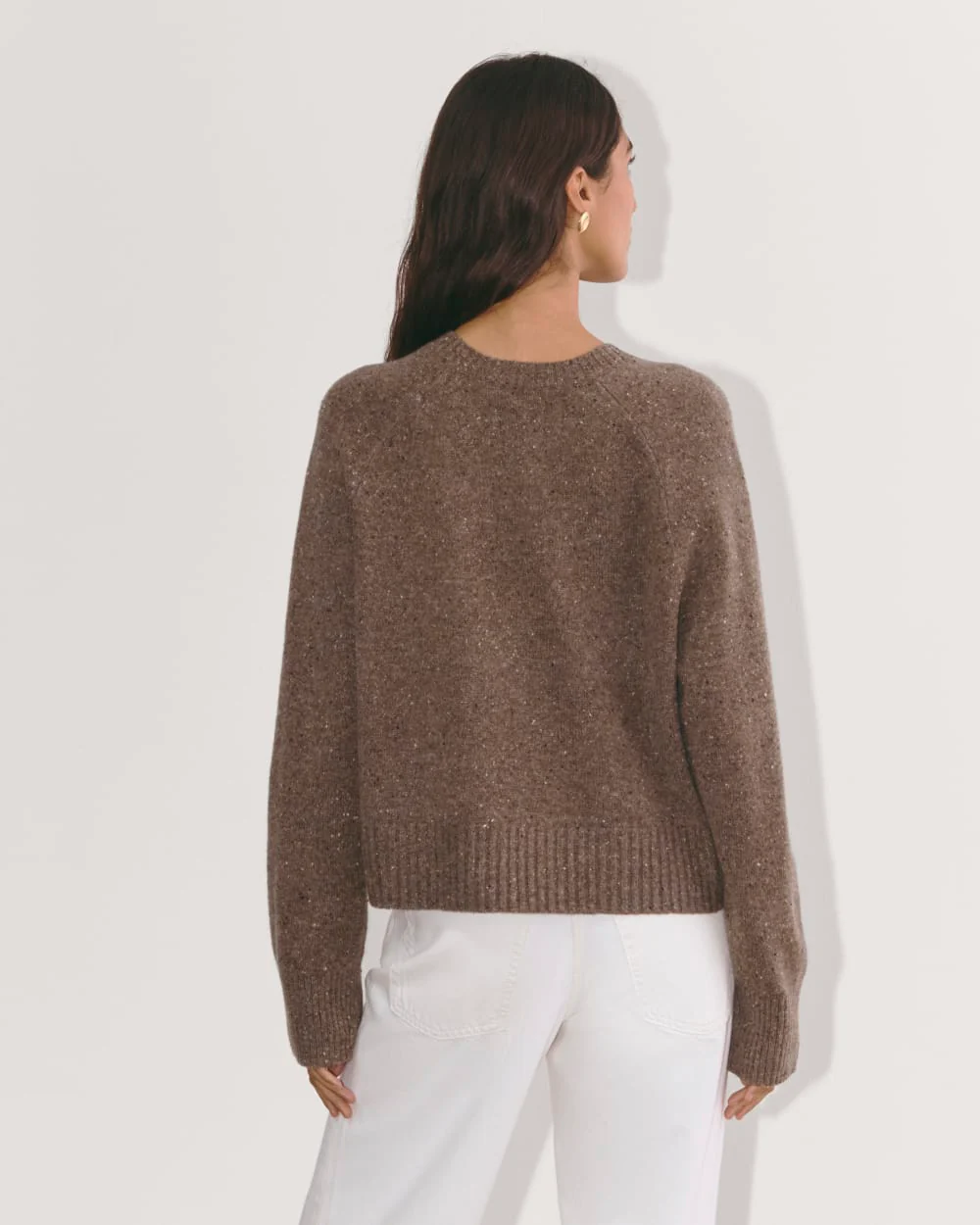 The Boxy Crew in Cashmere | Taupe Brown Donegal