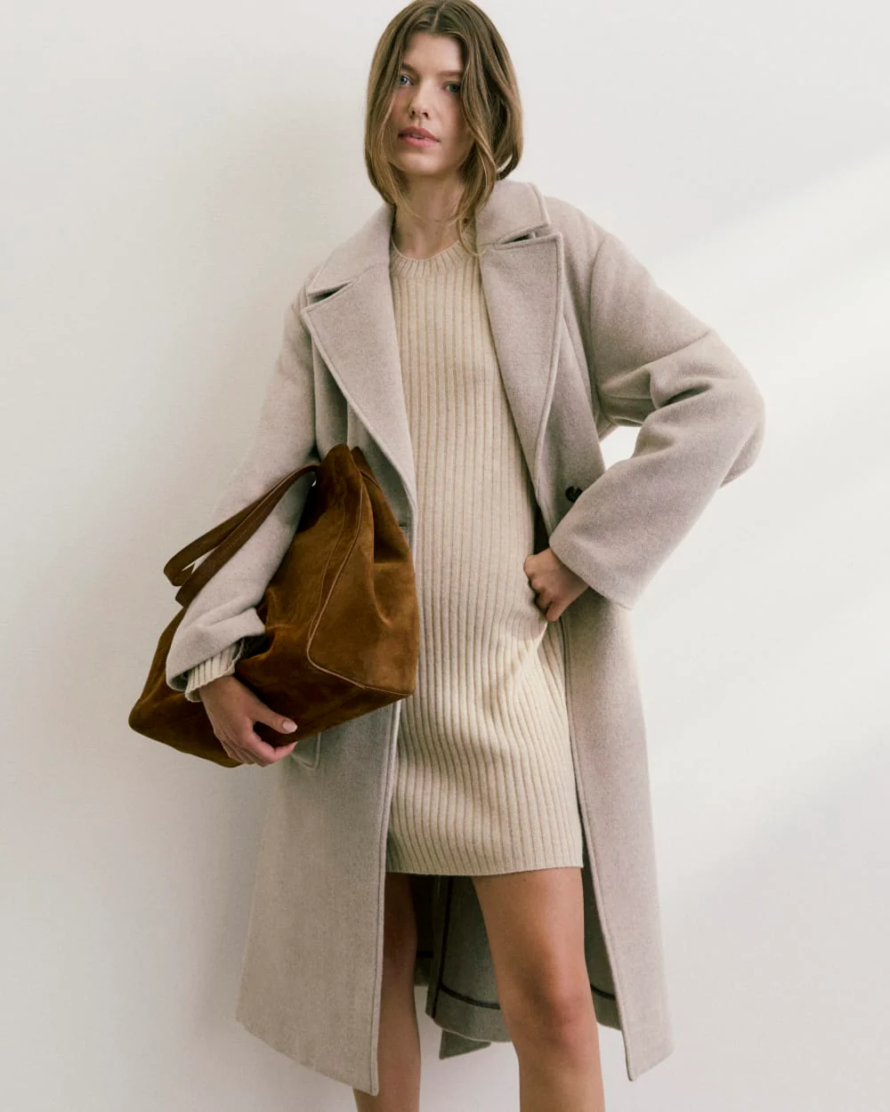 Cashmere Long-Sleeve Mini Dress | Heather Light Camel