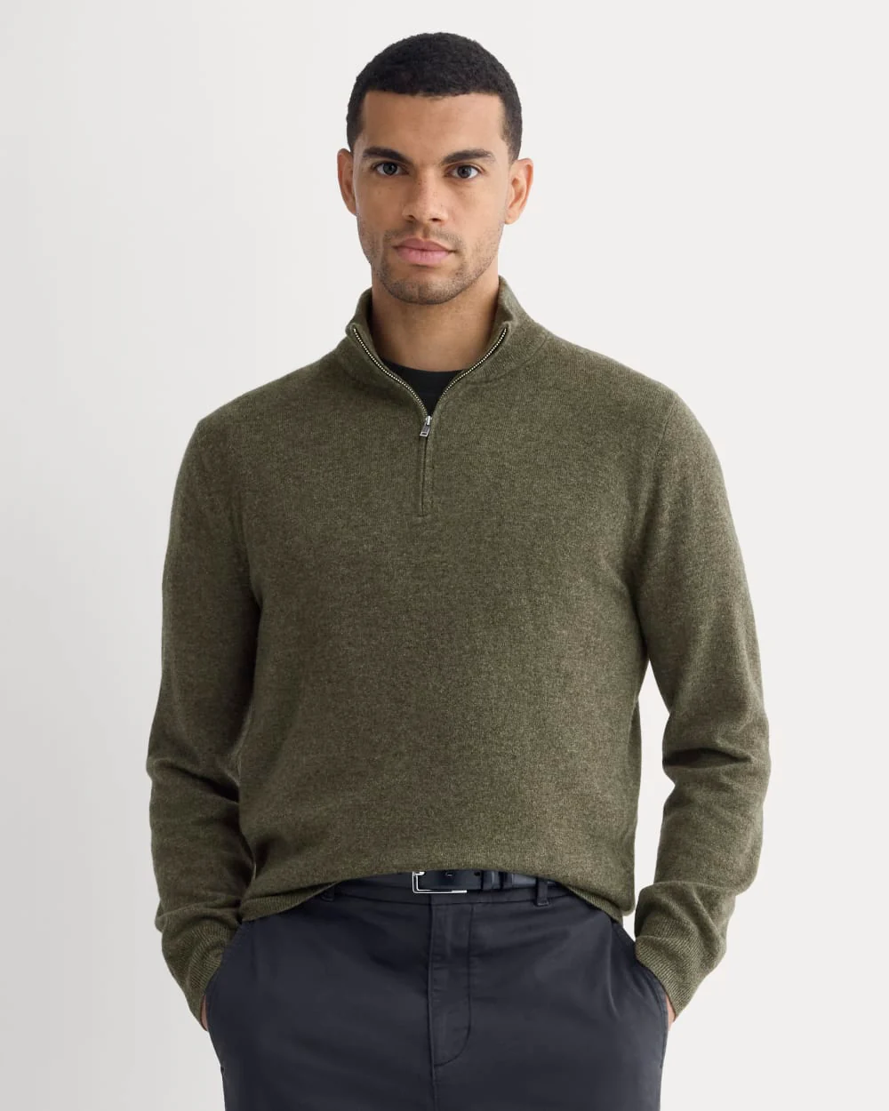 Cashmere Quarter Zip Sweater | Heathered Army Green