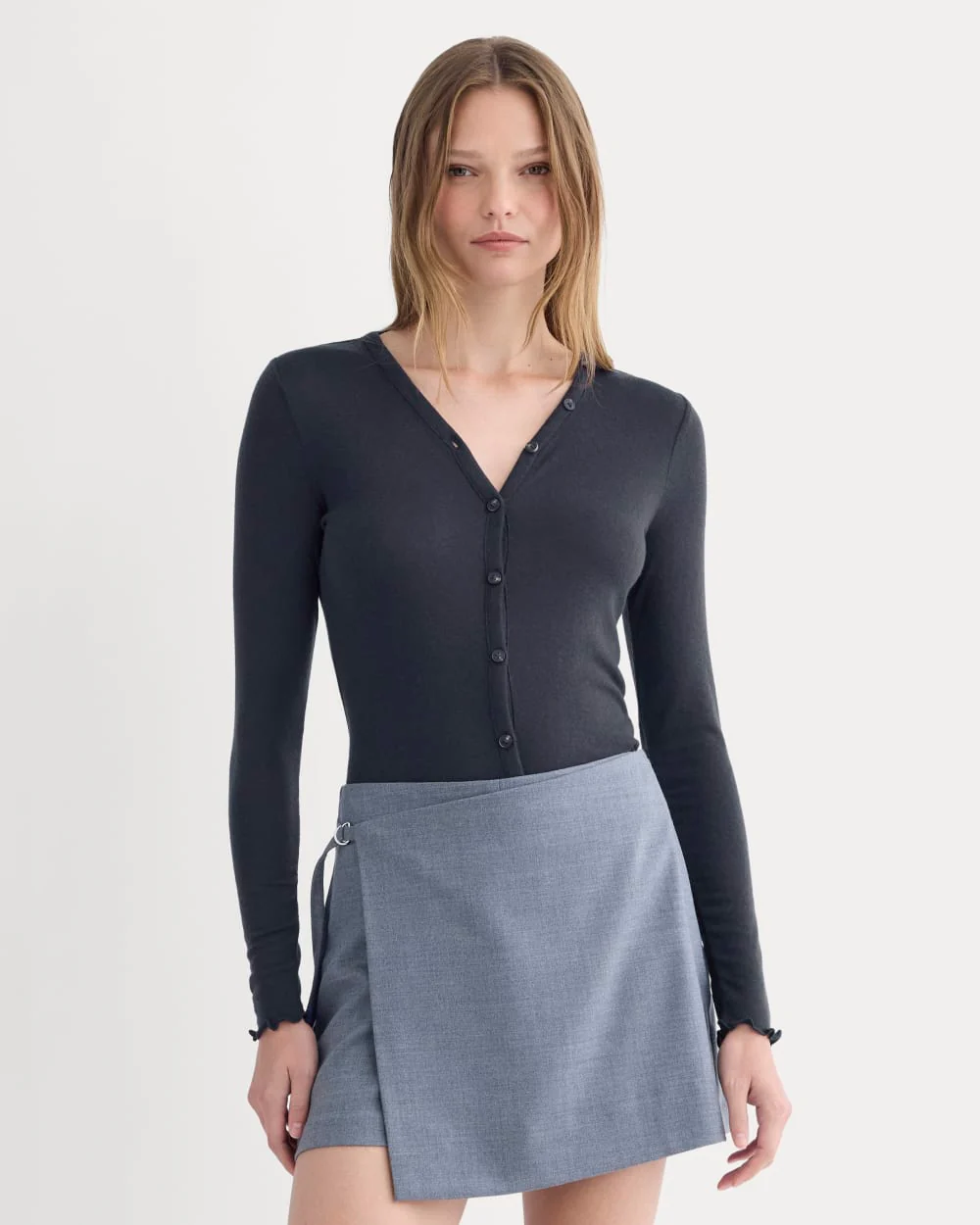 Sheer V-Neck Cardigan in Butterluxe | Deep Navy