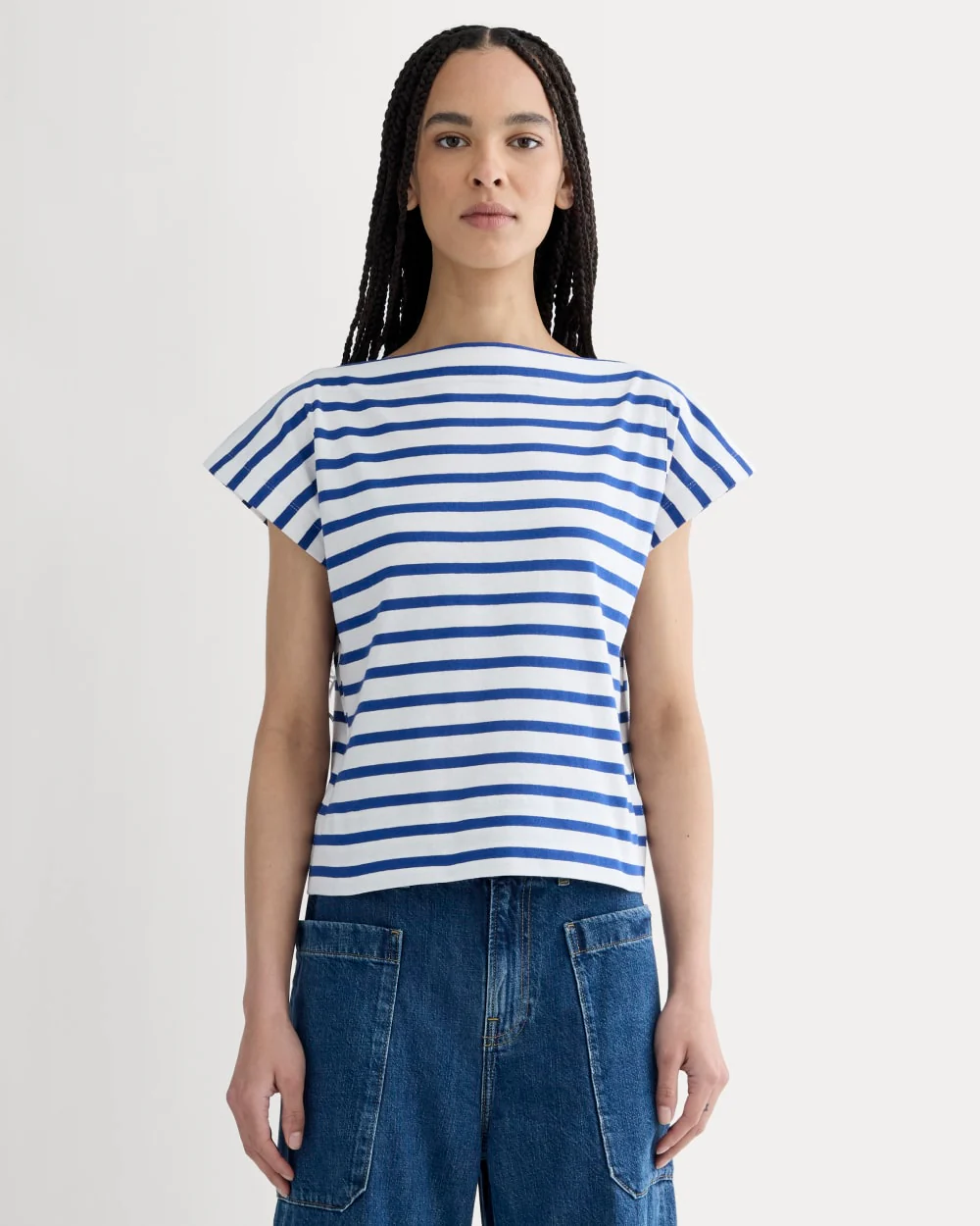 The Oversized Muscle Tee | Bone / Mazarine Blue