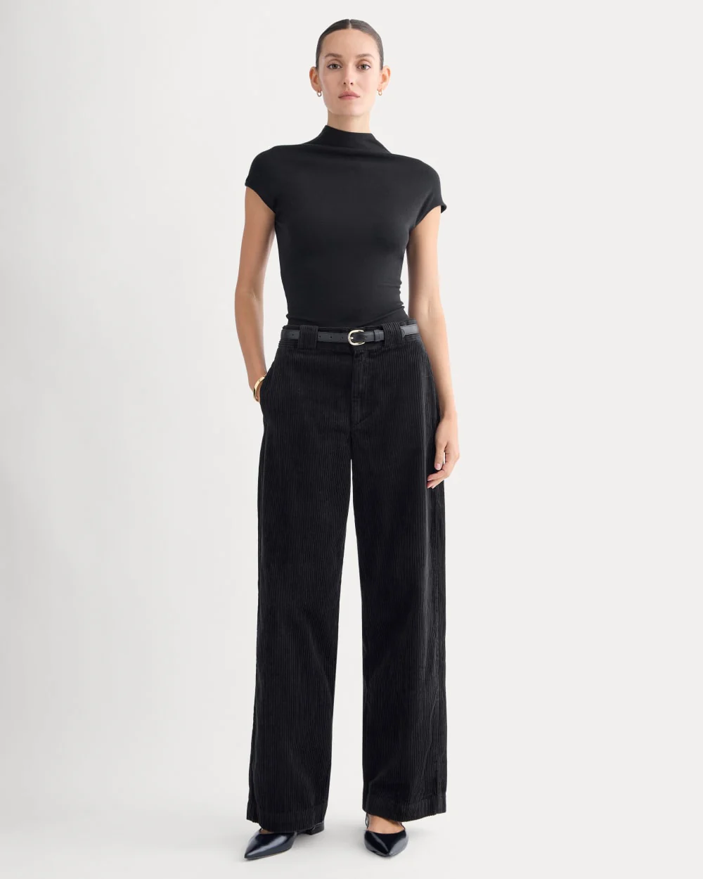 Corduroy Wide-Leg Trouser | Black
