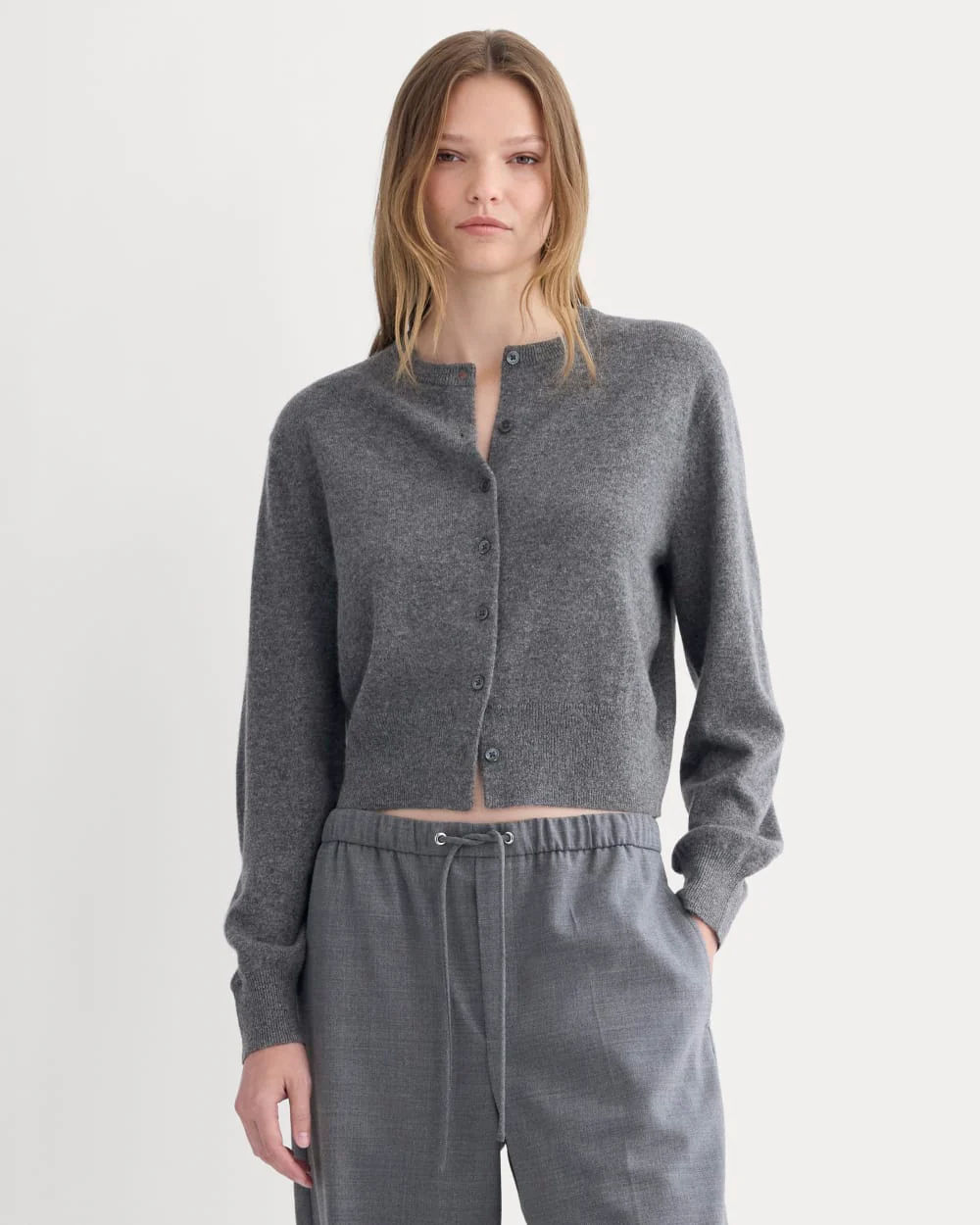 Cashmere Cropped Cardigan | Heather Charcoal