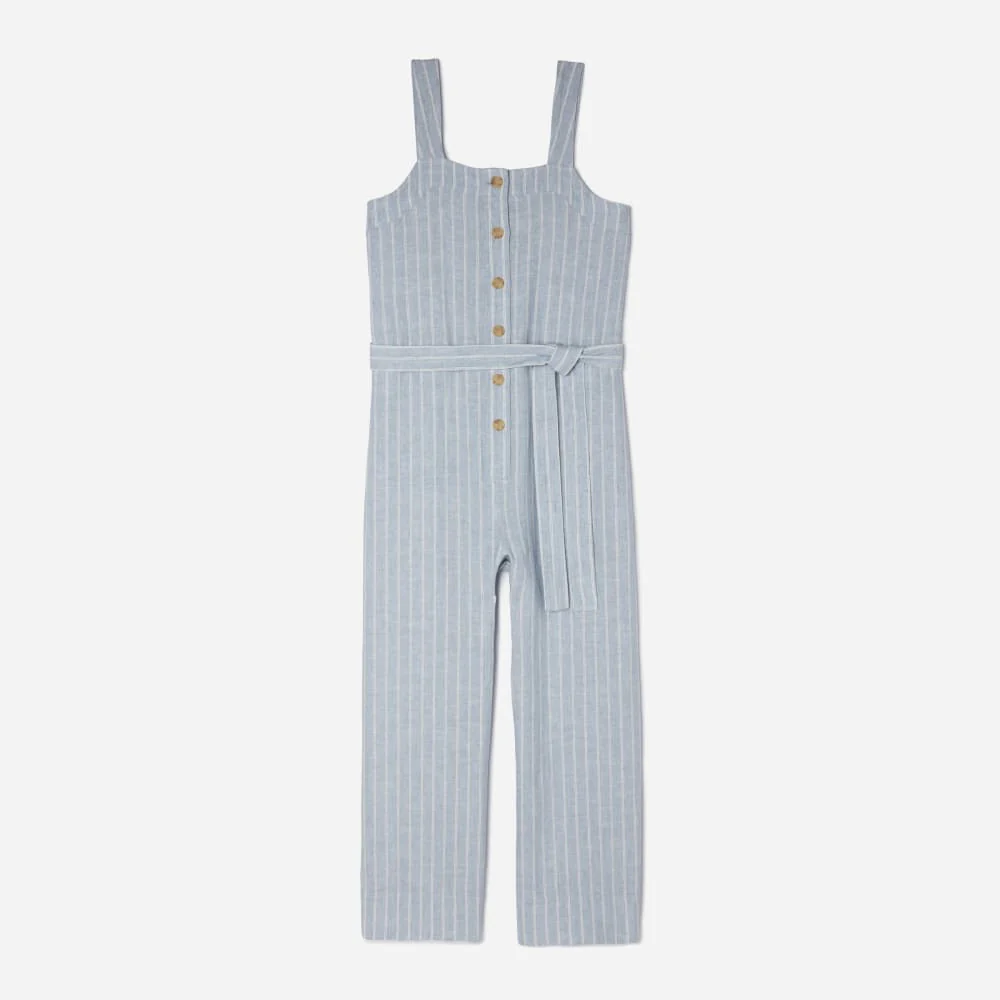 The Linen Jumpsuit | Light Blue / White