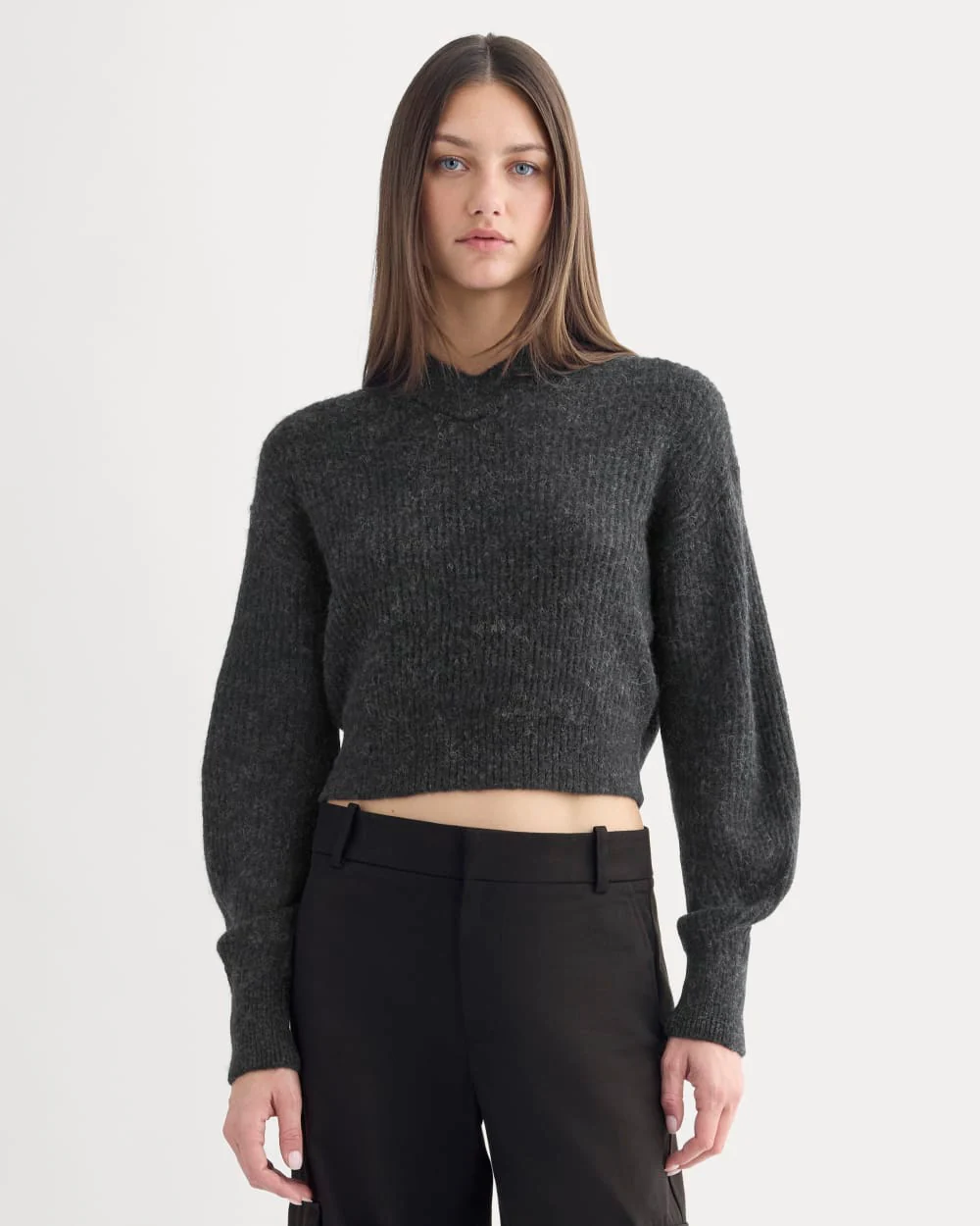 Cropped Cocoon Sweater in Alpaca | Heathered Black
