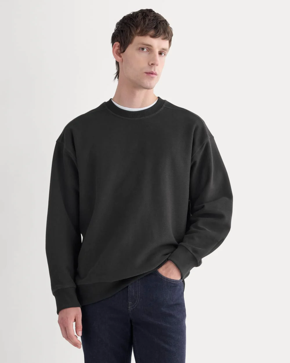 Twill Terry Jacquard Crew Sweatshirt | Black