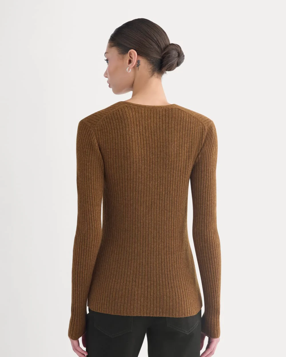 Cashmere Ribbed V-Neck Cardigan | Heathered Toffee