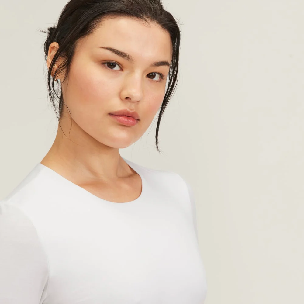 The Short-Sleeve Crew Neck Bodysuit | White | Thong