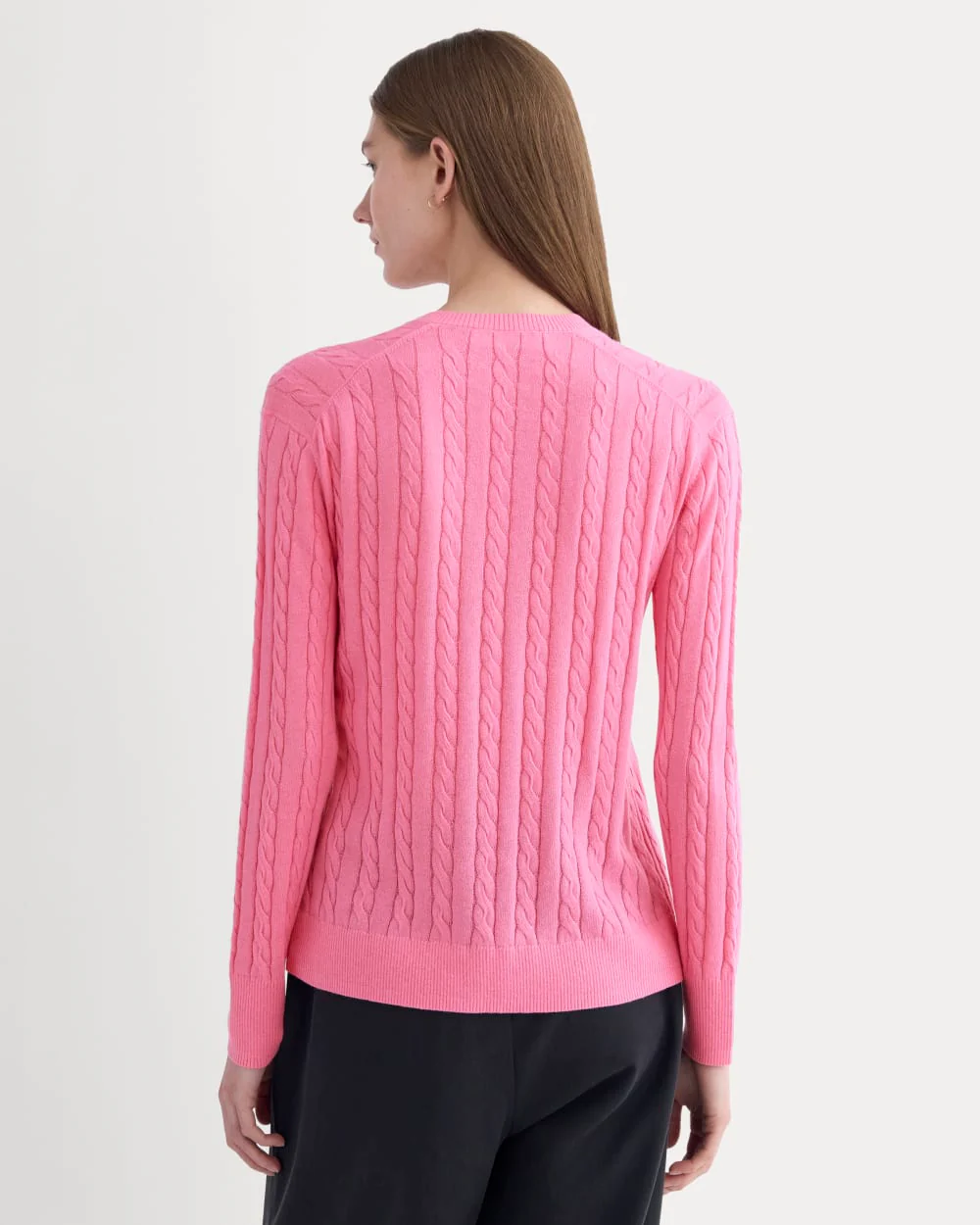 The Cable V-Neck in Cotton Cashmere | Deep Pink