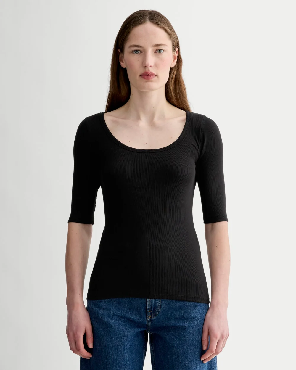 The Luxe Rib Scoop-Neck Tee | Black
