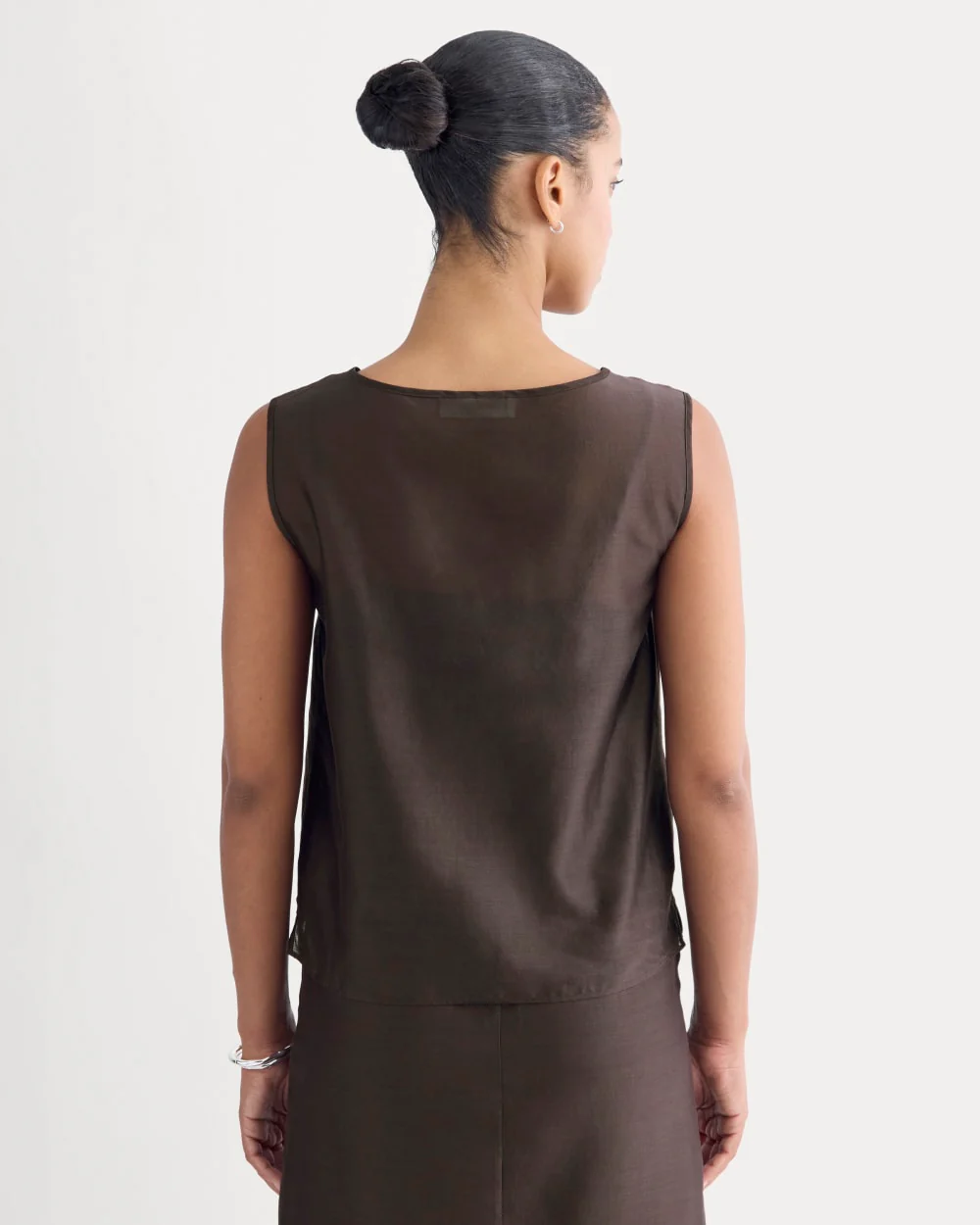 Sleeveless Top in Cotton-Silk Organza | Dark Chocolate