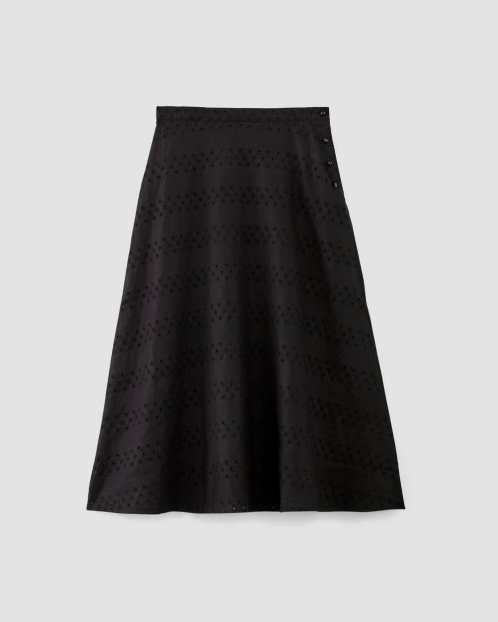 The Linen Eyelet Midi Skirt | Black Eyelet