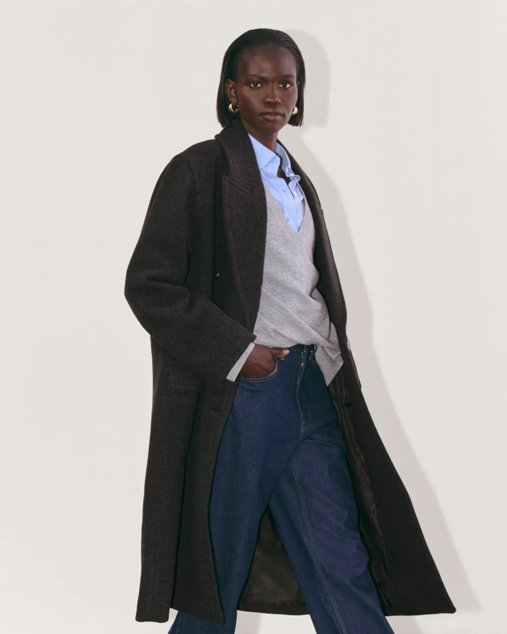 The Double-Breasted Coat in Wool | Heather Charcoal