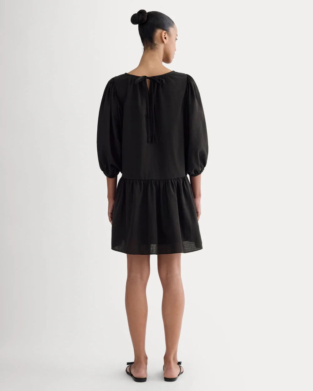 The Gauze Puff-Sleeve Mini Dress | Black