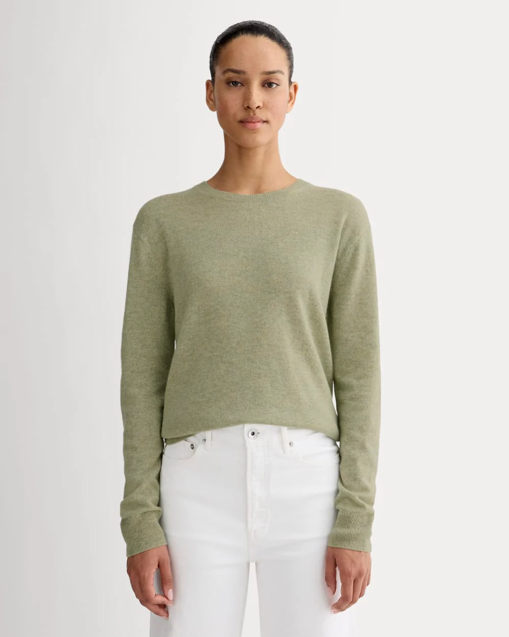 The Classic Crew in Cashmere | Light Heathered Moss