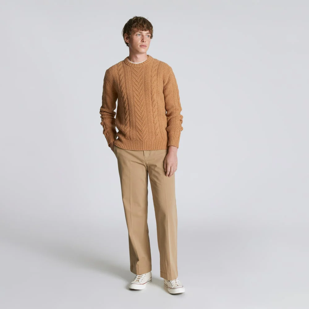 The Felted Merino Cable-Knit Crew | Cappuccino