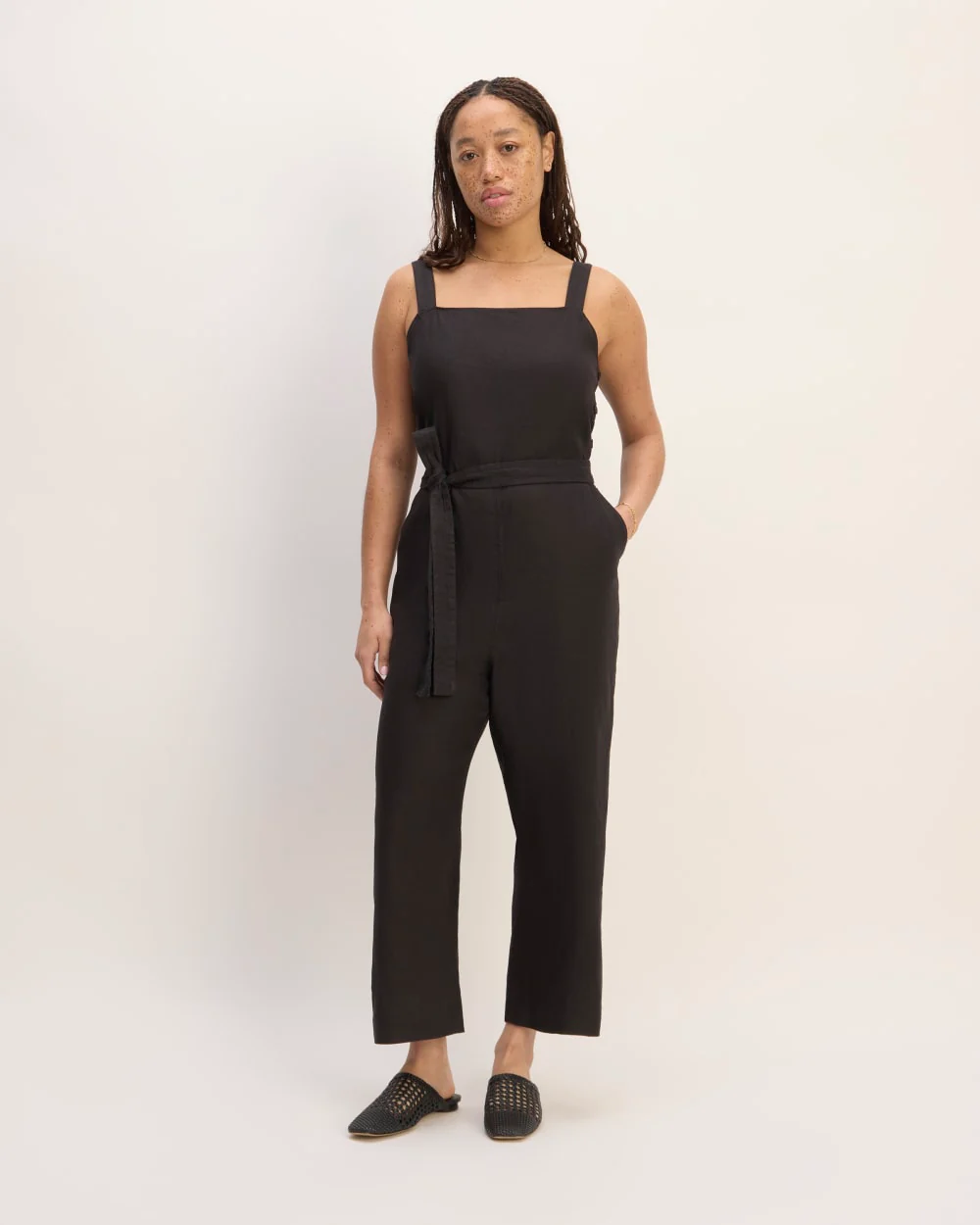 The Linen Side-Button Jumpsuit | Black