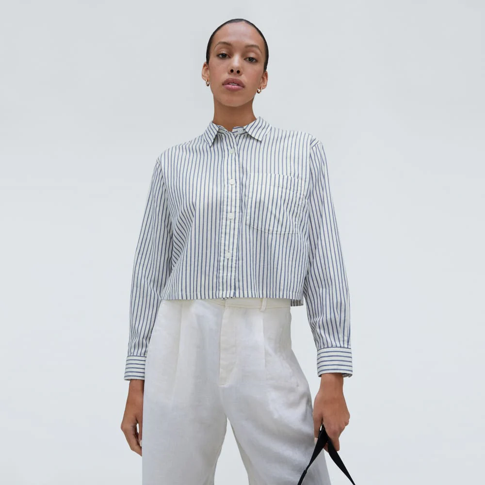 The Way-Short Shirt in Silky Cotton | Deep Blue / Canvas