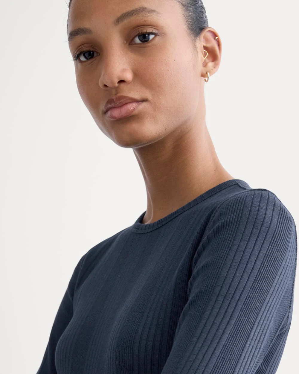 Lounge Rib Cropped Shirt | Navy