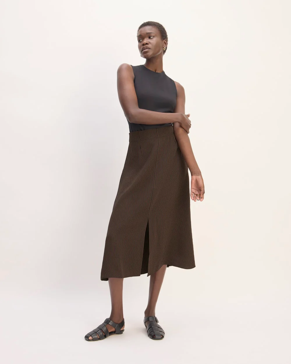 The Mini Jacquard Stripe Slip Skirt | Cocoa / Black