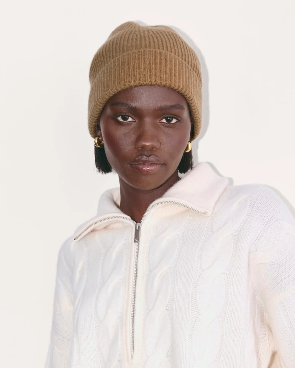 The Cashmere Ribbed Beanie | Tiger's Eye