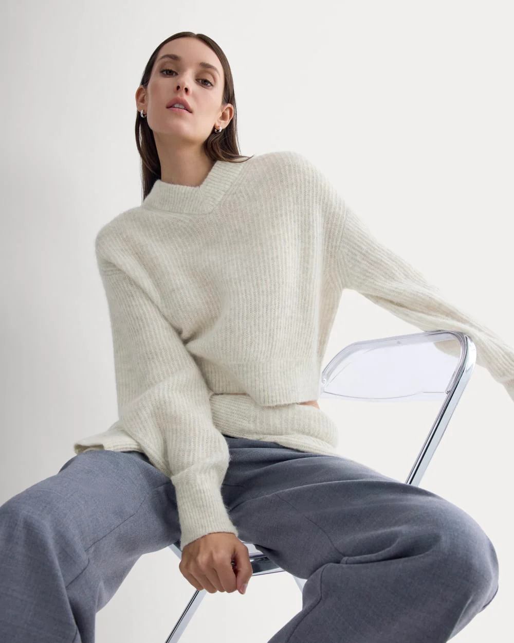 Cropped Cocoon Sweater in Alpaca | Almond